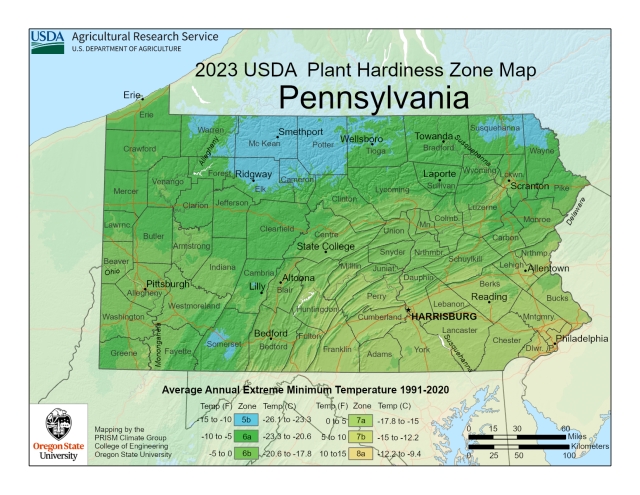 2023 USDA Plant Hardiness map of Allegheny County, PA.